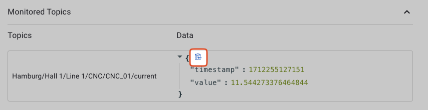 Screenshot showing clipboard icon for copying JSON data