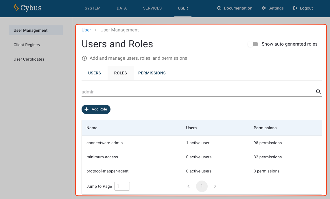 Roles View in Connectware