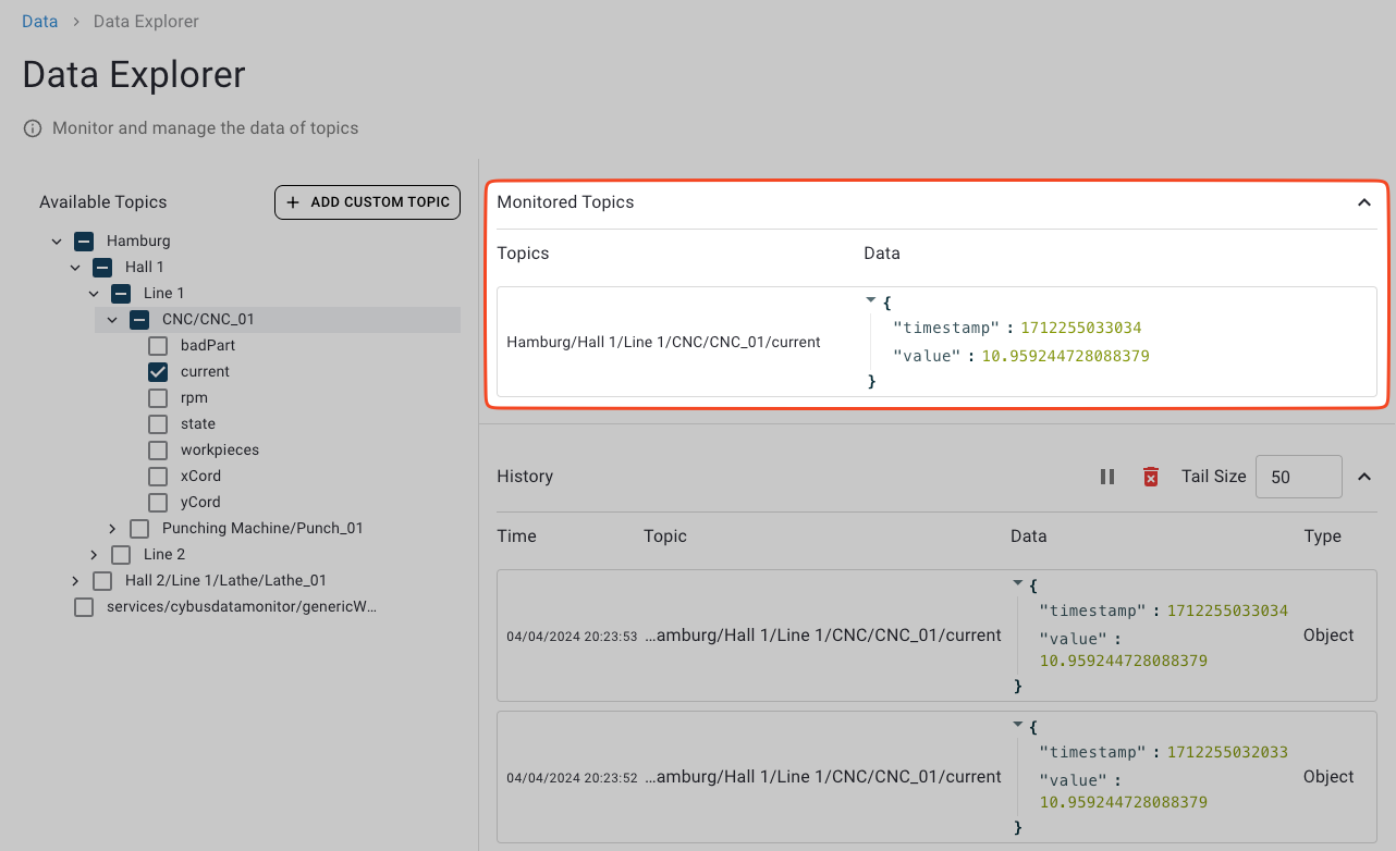 Screenshot of Monitored Topics section